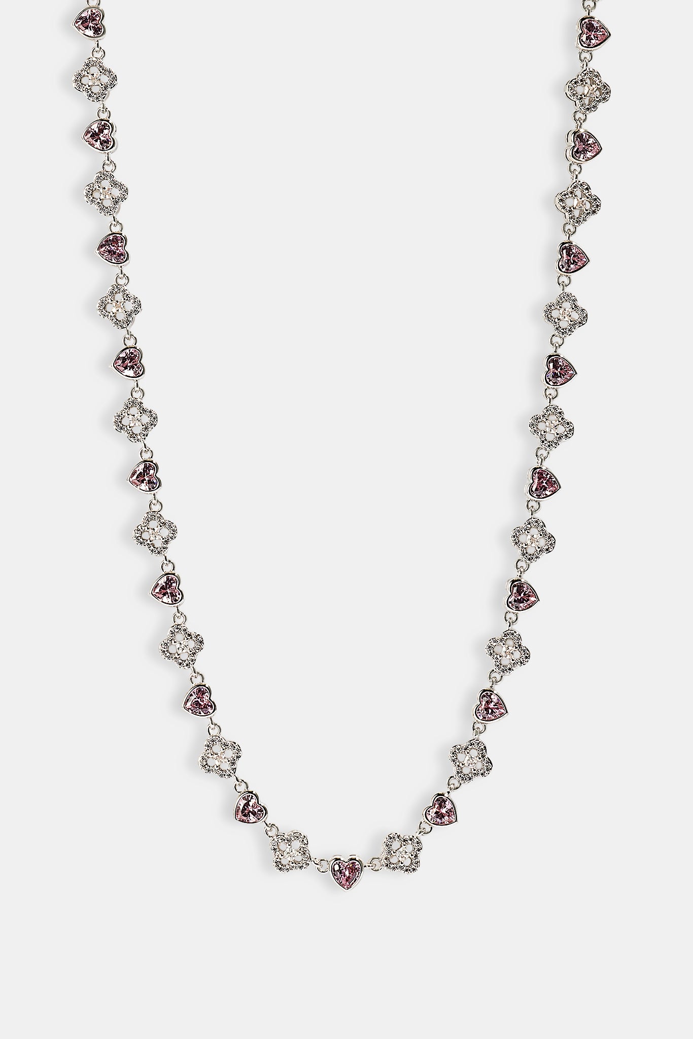 Heart & Iced Motif Gem Chain - 6mm - White